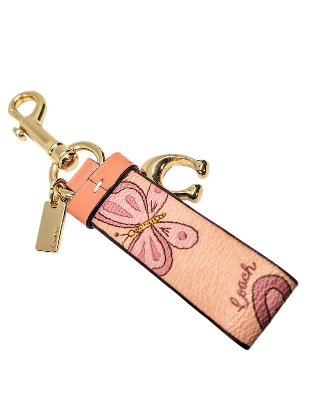 🆕 Coach Butterfly Flowers Floral Trigger Snap Keyring Purse Fob Charm Keychain